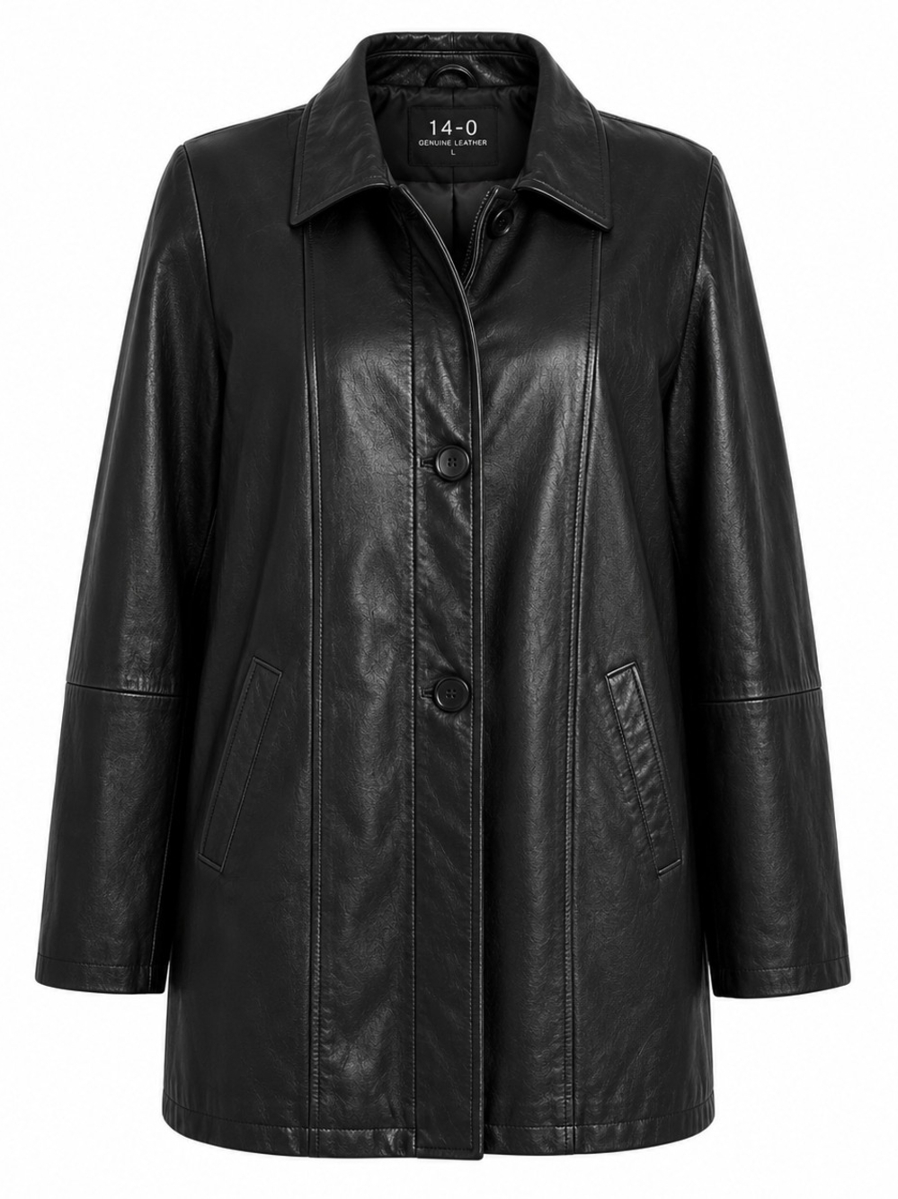 FOURTEEN ZERO | Vintage 90s Black Lined Genuine Leather Car Coat Jacket | L